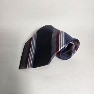 Botany 500 Mens Tie Navy Blue Burgundy Striped Polyester Made in USA